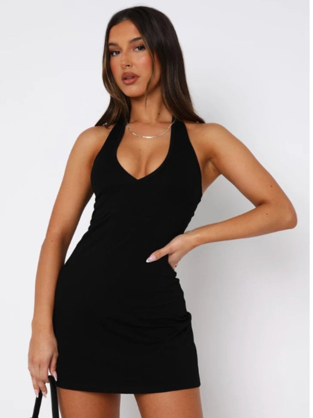 White Fox Spending Money Black Halter Mini Dress, XS